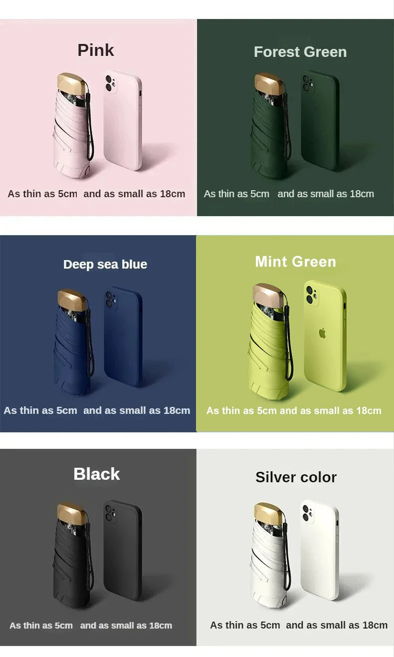 1Pc 55% Off Mini Sun Umbrella Pocket Rain Umbrella Vinyl Folding UV Ultraviolet Protection Sun Shade Pocket Parasol Capsule - MANDOTOS