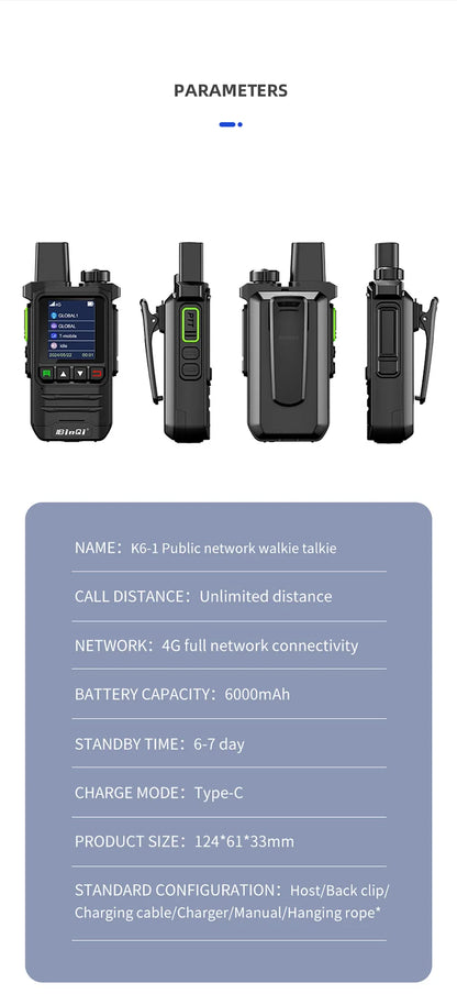 BINQI-K6 GXINPOC Platform Global -4G POC walkie talkie, 5000kilometers remote , global policecivilian fleet walkie talkie(free) - MANDOTOS