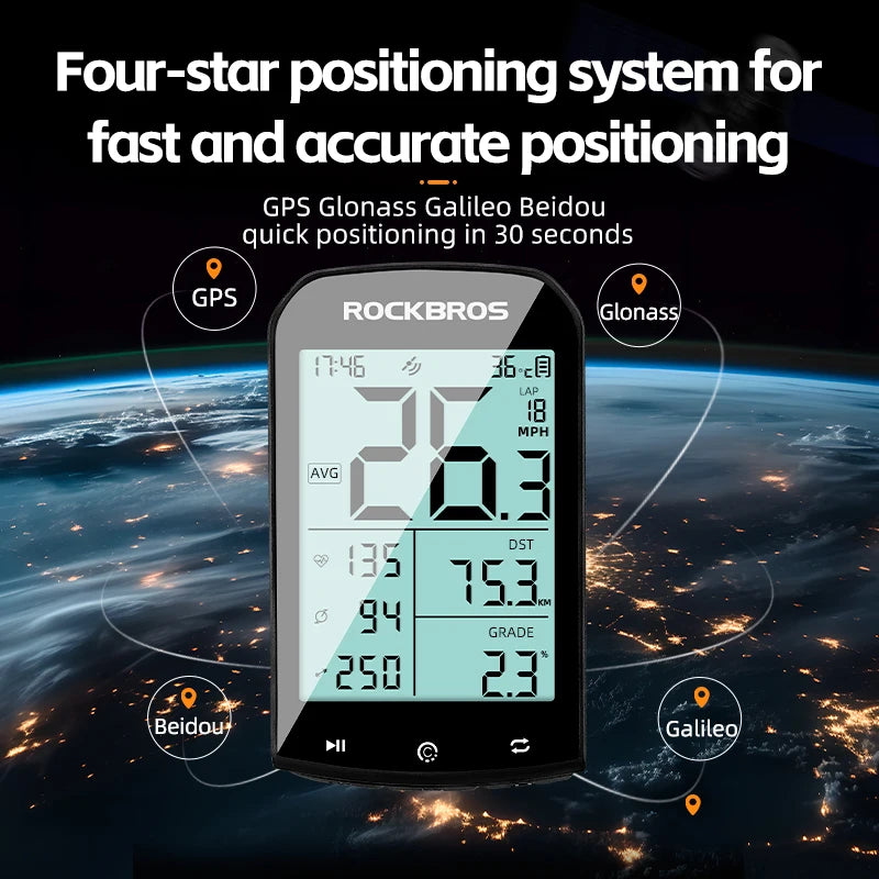 ROCKBROS Bicycle Computer GPS 5.0 ANT Bluetooth Waterproof Wireless Cyclocomputer Speedometer Bike Stopwatch Bike Accessories - MANDOTOS