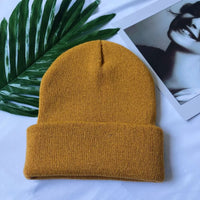 Women Men Fluorescent Color Warm Beanie Hat Autumn Winter Stretch Knitted Crochet Beanies Hat Cap Black Red White Navy Pink