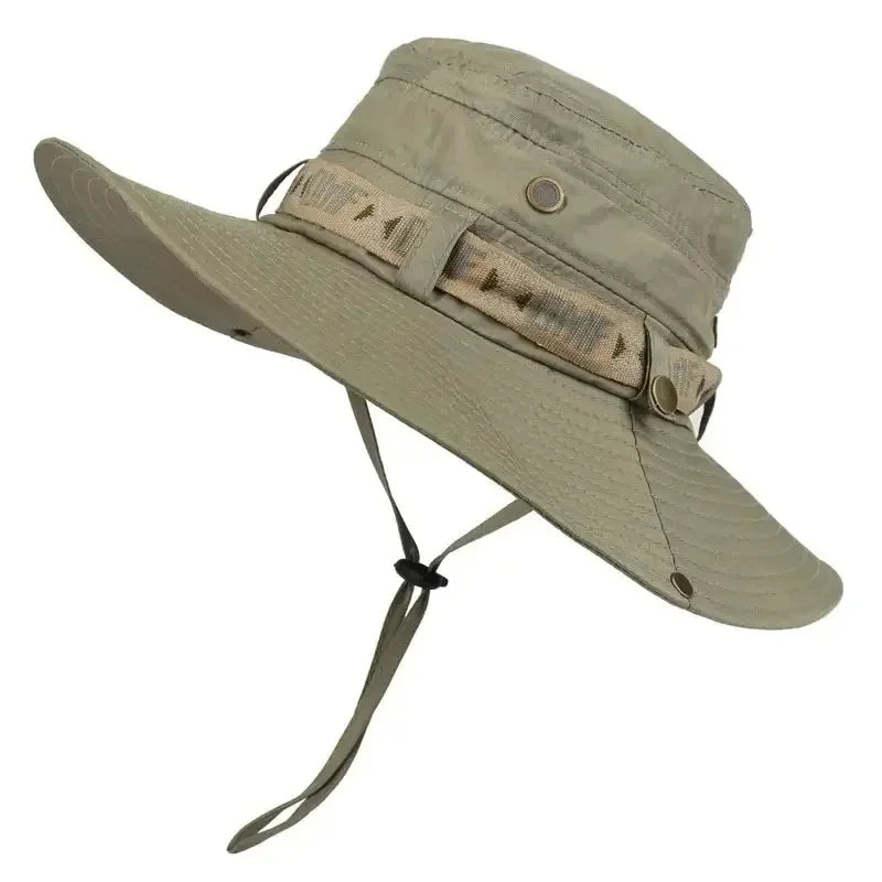 Summer Men's Wide Brim Bucket Hat UV Protection Panama Style Mesh Fisherman Beach Sun Hat for Outdoor Hunting Hiking