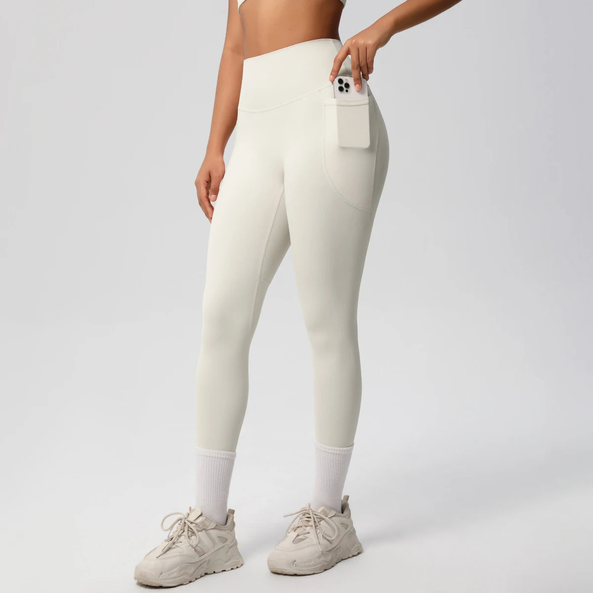 High Waist Women's Leggings Stretch Yoga Pants Tights With Pockets Push Up Fitness Running Sportswear Solid Color Pants