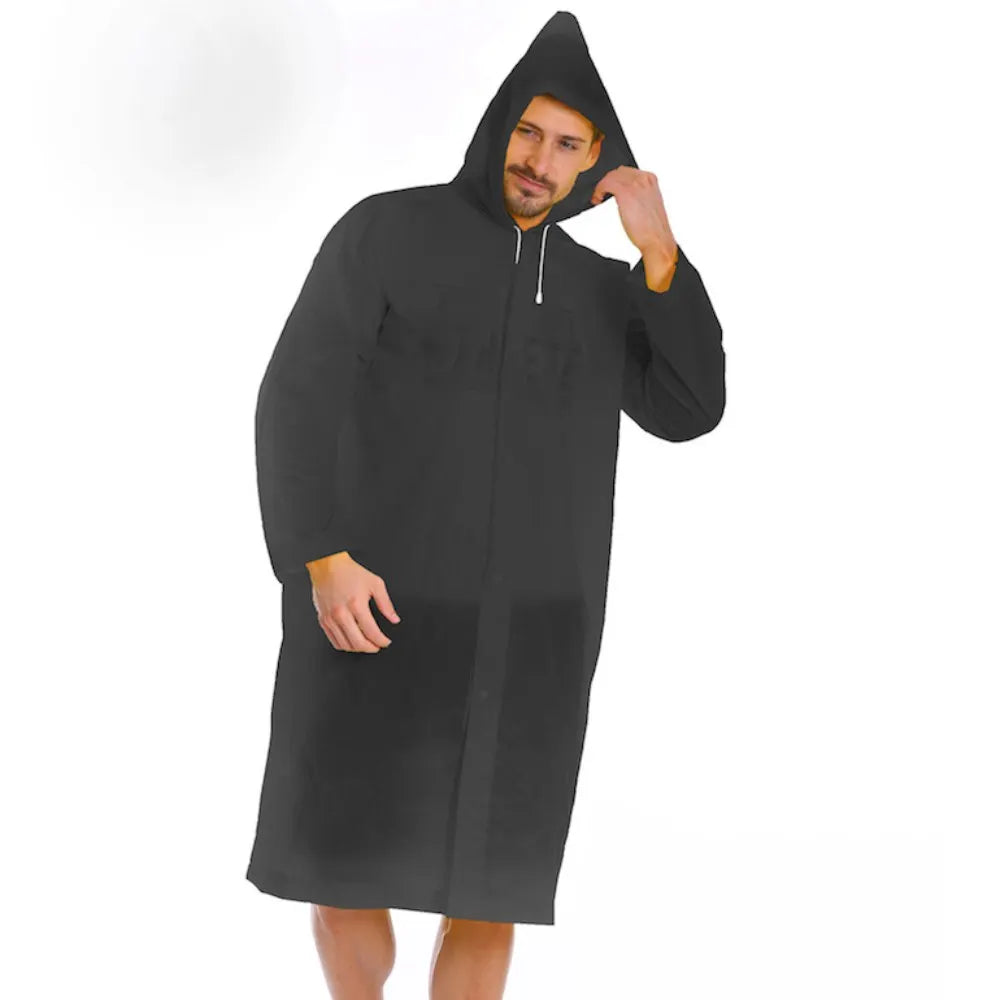 Black Fashion Adult Waterproof Long Raincoat Women's Men's Raincoat Hooded Outdoor Motorcycle, Cycling, Hiking, Fishing