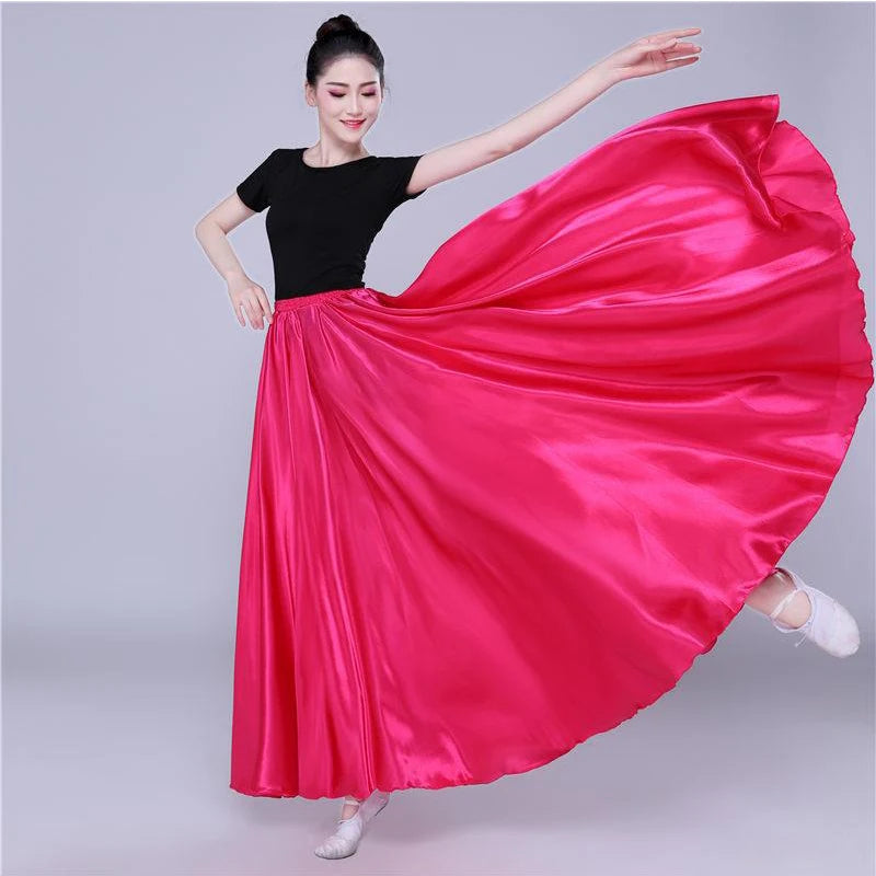 Shining Satin Long Spanish Skirt Swing Dancing Skirt Belly Dance skirt Sun Skirt 14 Colors Available VL-310 - MANDOTOS