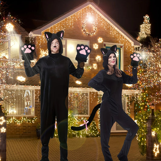 5Pcs Sets Cat Paw Gloves Winter Cute Cartoon Girl Open Finger Gloves Bell Headband Fox Cat Ear Headwear - MANDOTOS