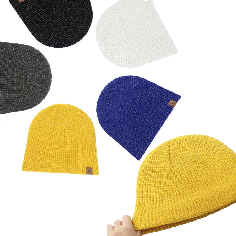 WRELS Winter Knitted Beanie Hats Warm Night Running Reflective Hat Unisex Windproof Ear Protection Cycling Hiking Ski Cap