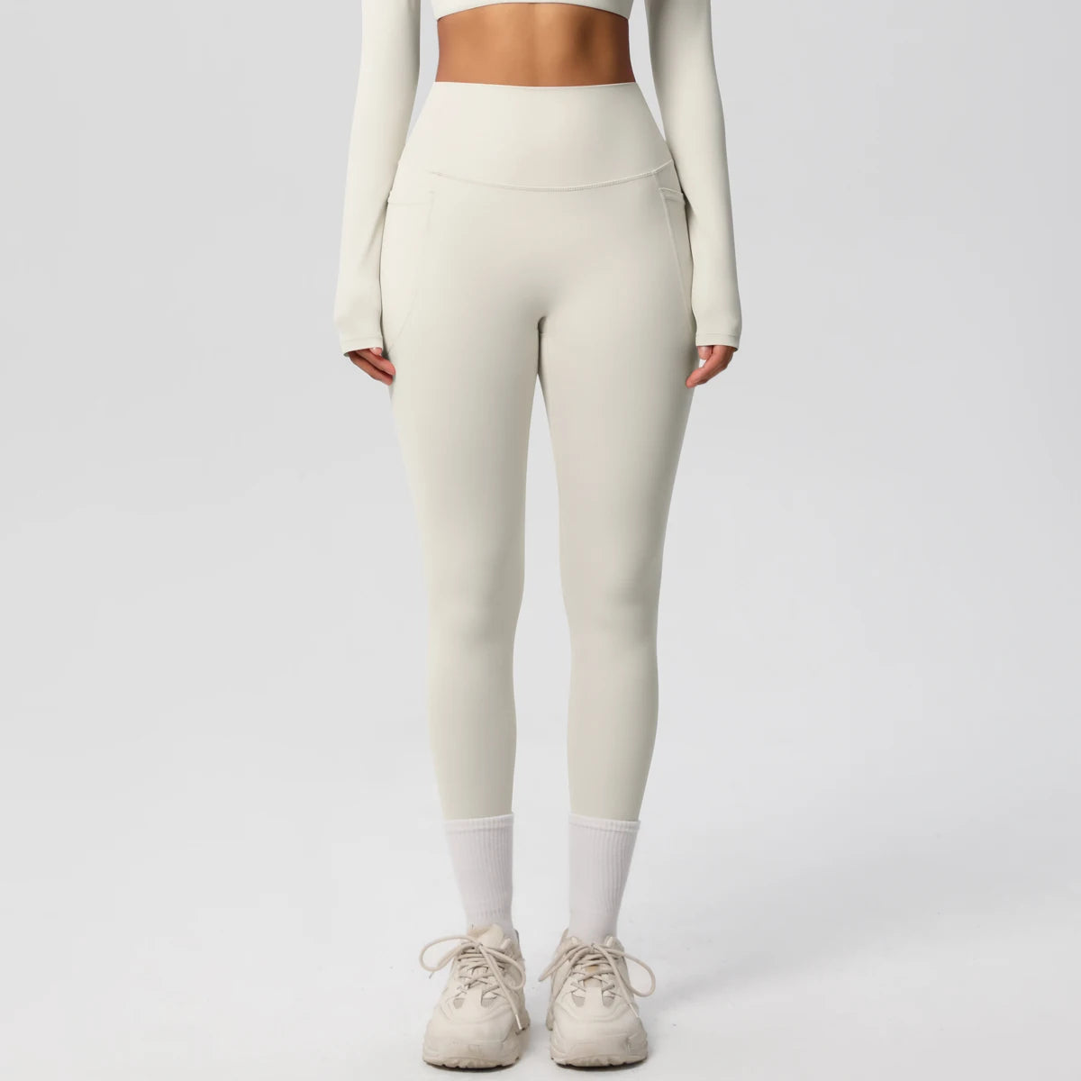High Waist Women's Leggings Stretch Yoga Pants Tights With Pockets Push Up Fitness Running Sportswear Solid Color Pants