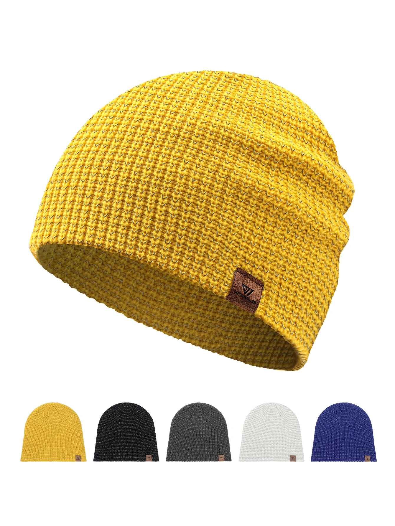 WRELS Winter Knitted Beanie Hats Warm Night Running Reflective Hat Unisex Windproof Ear Protection Cycling Hiking Ski Cap