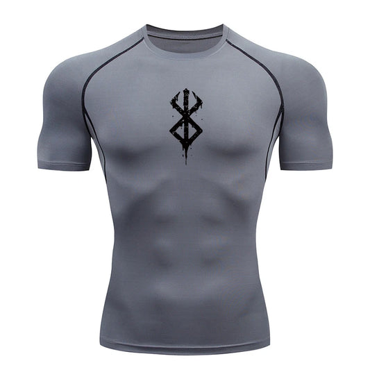 Men's Print Compression Shirts Summer Short Sleeve Rash Guard Gym Workout T-shirt Athletic Quick Dry Baselayer Undershirts Tops - MANDOTOS