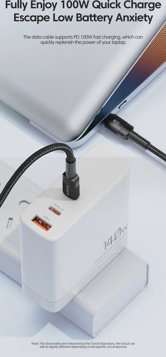 Toocki 100W Type C to USB C Cable PD 3.0 Quick Charge 4.0 Fast Charging Type C to Type C for iPhone 15 Macbook Samsung Xiaomi - MANDOTOS