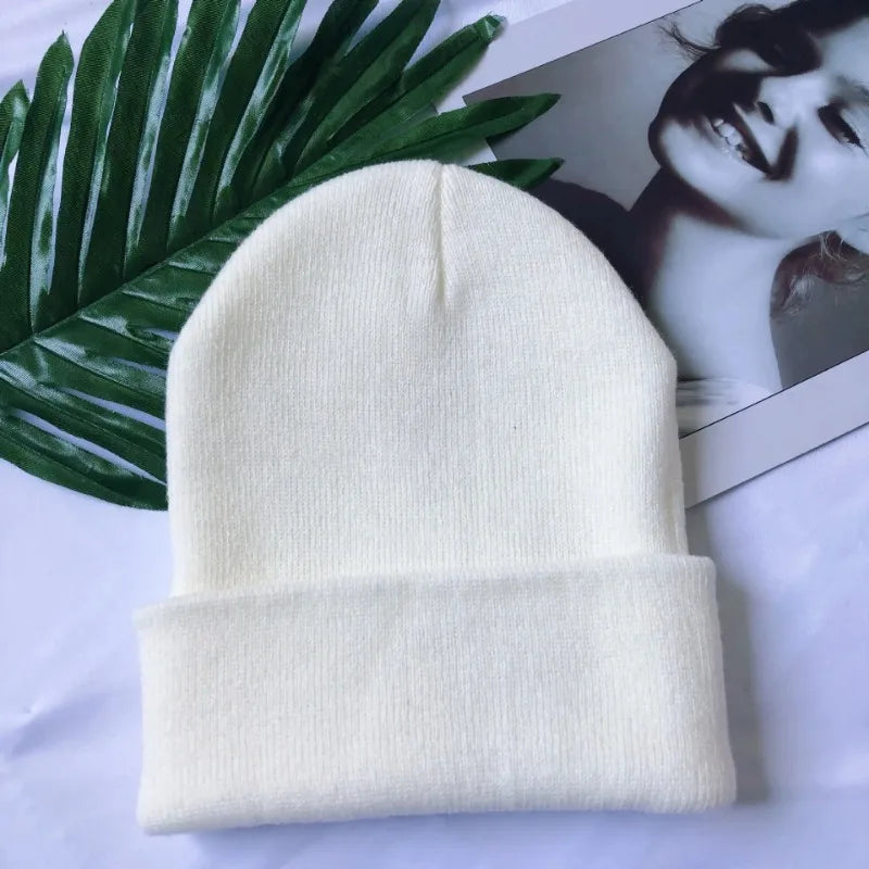 Women Men Fluorescent Color Warm Beanie Hat Autumn Winter Stretch Knitted Crochet Beanies Hat Cap Black Red White Navy Pink
