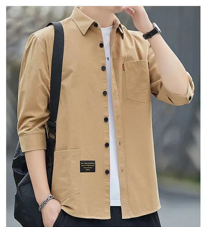 Men shirts Summer Men's clothing Short-Sleeved shirts & blouses Daily Solid Color Stand-Up Collar Casual Beach Style Male Shirt - MANDOTOS
