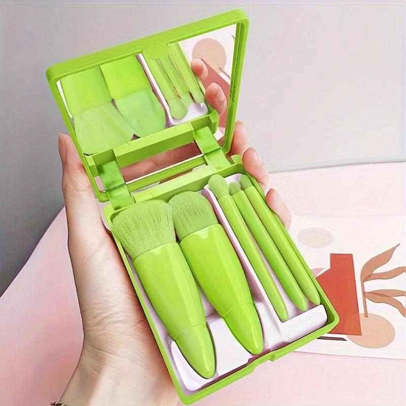 5Pcs Portable Makeup Brush Set With Mirror - Foldable Travel Kit ，Mini Makeup Brush Set Travel Makeup Brush Set - MANDOTOS