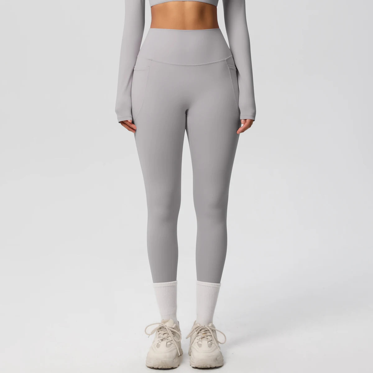 High Waist Women's Leggings Stretch Yoga Pants Tights With Pockets Push Up Fitness Running Sportswear Solid Color Pants