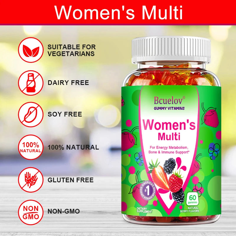 Women's Multivitamin Gummies - Energy, Mood, Hair Care, Skin Care, Support Energy Metabolism, Bone and Immune Health