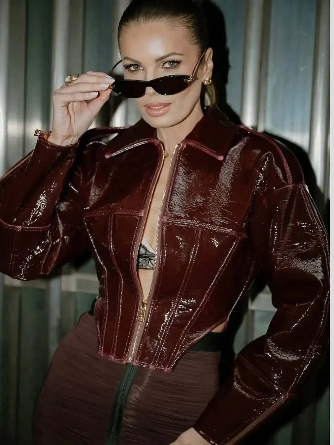 Coated Women Cinched-waist Leather Jacket RetroCasual Lapel Full Sleeve Zipper Bomber Coats Lady Daily High Street Outwear 2026