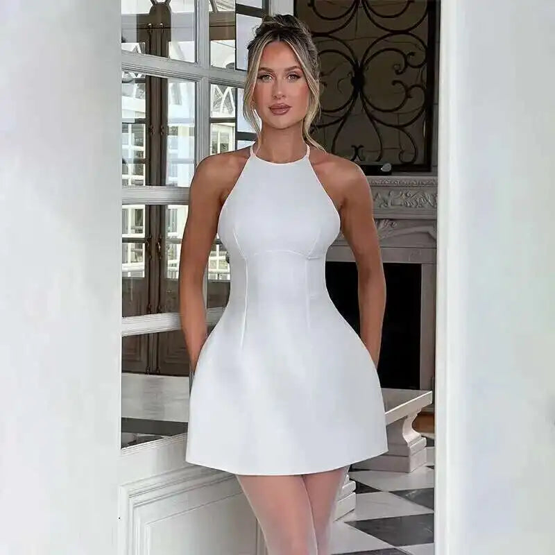 Townlike Pocket Elegant A-line Dress Women Mini 2024 Spring Summer Dress Deep V Neck Nightclub Sexy Party Dresses Vestidos - MANDOTOS