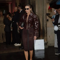 Coated Women Cinched-waist Leather Jacket RetroCasual Lapel Full Sleeve Zipper Bomber Coats Lady Daily High Street Outwear 2026