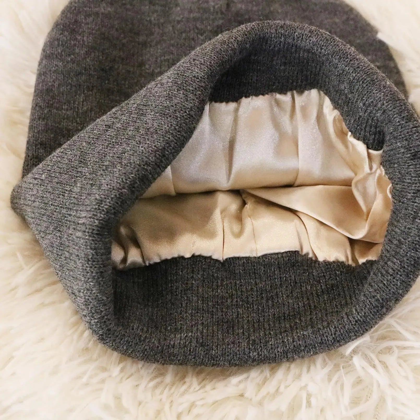 Unisex Satin Lined Beanie Hat For Women Winter Silk Lining Slouchy Warm Cuffed Skullies 2Layer Hair Cover Sleep Cap