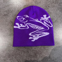 Tree Frog Print Beanie Men Women, Stretchy Knit Skull Cap for Outdoor Sports, Casual Streetwear, Unisex Cuffed Winter Hat