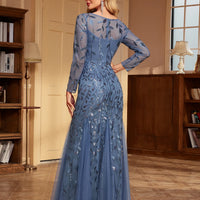 2024 Hot Sale Mermaid Evening Dresses O-Neck Full Sleeve Tulle Embroidery Long Party Gown Elegant Formal Dress