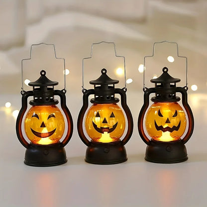 Halloween Hanging Pumpkin Lantern Light LED Ghost Lamp Candle Light Retro Small Oil Lamp Christmas Party Home Decor Horror Props - MANDOTOS