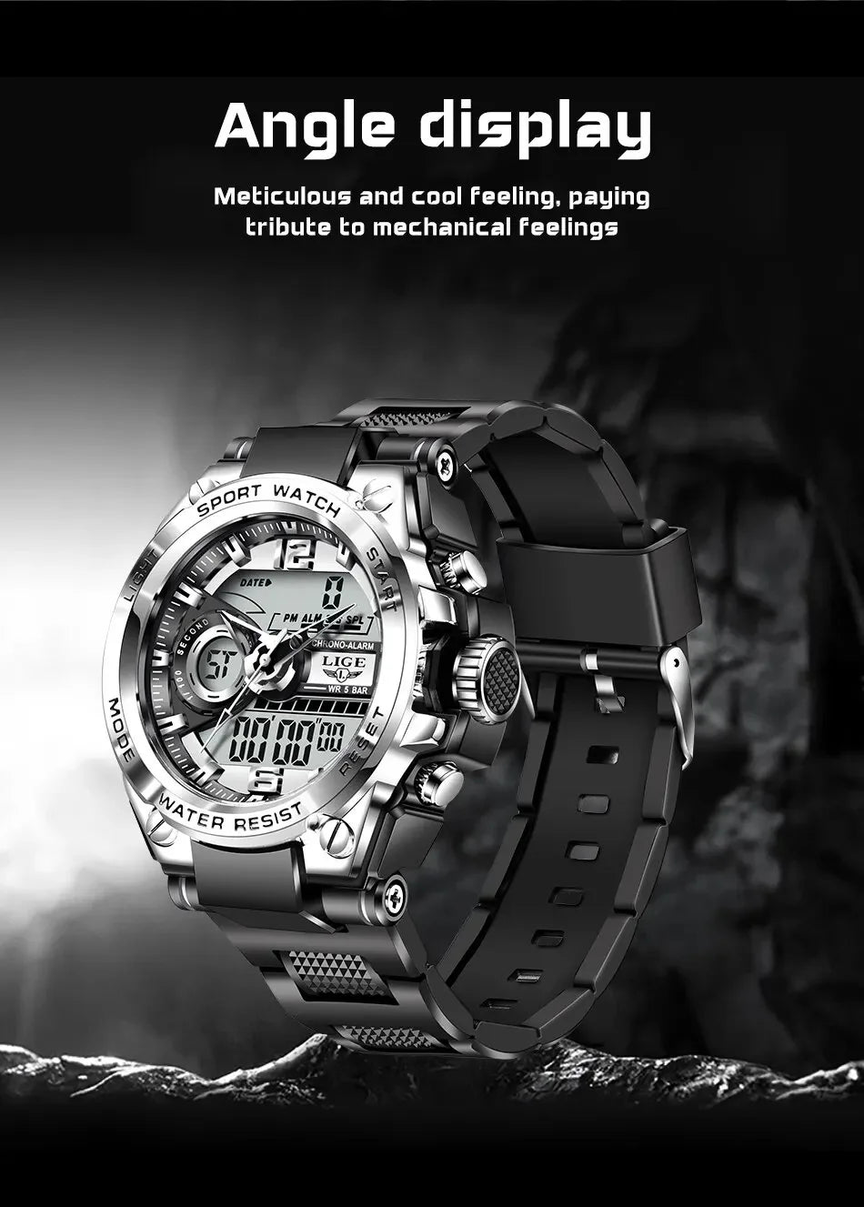 LIGE Men Military Watch Digital 50m Waterproof Wristwatch LED Quartz Clock Sport Watch Male Big Watches Men Relogios Masculino - MANDOTOS