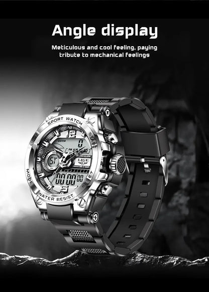 LIGE Men Military Watch Digital 50m Waterproof Wristwatch LED Quartz Clock Sport Watch Male Big Watches Men Relogios Masculino - MANDOTOS