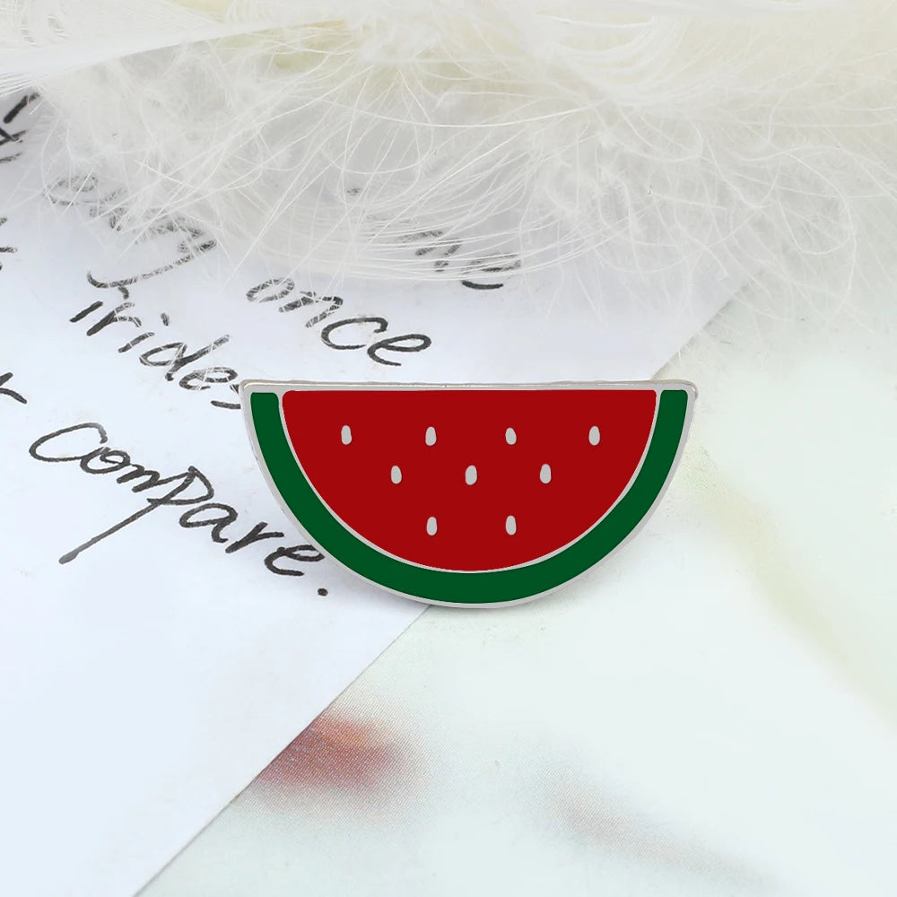 Sliced Watermelon Fruit Brooches Women Pink Strawberry Cherry Shirt Lapel Brooch Bag Badges Men Creative Enamel Pin Summer Gifts - MANDOTOS