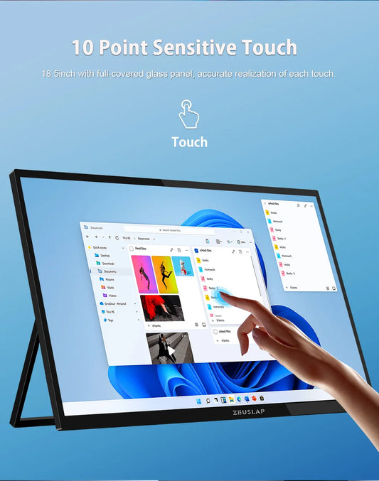 ZEUSLAP 18.5" Touch Screen Portable Monitor 100Hz 100% sRGB With Screen Holder Stand For Laptop Phone Xbox PS4 PS5 Switch