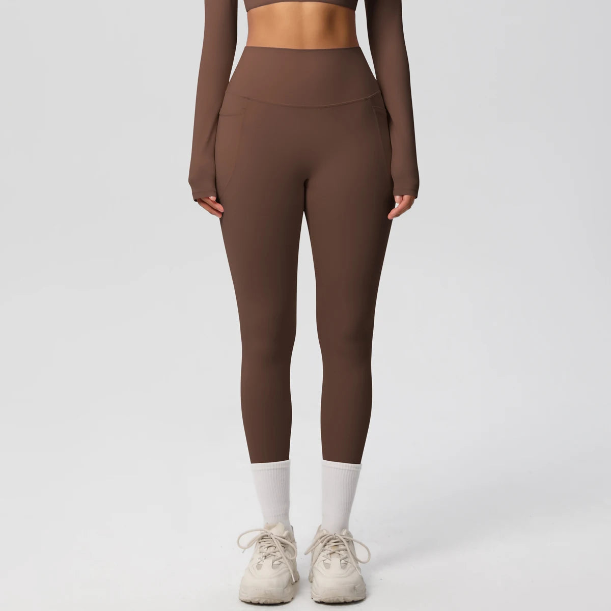 High Waist Women's Leggings Stretch Yoga Pants Tights With Pockets Push Up Fitness Running Sportswear Solid Color Pants