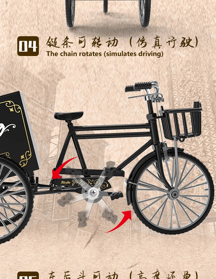Rickshaw Tricycle model retro bicycle Simulation Alloy model decoration decorative Collection gift