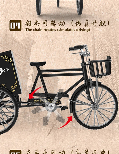 Rickshaw Tricycle model retro bicycle Simulation Alloy model decoration decorative Collection gift