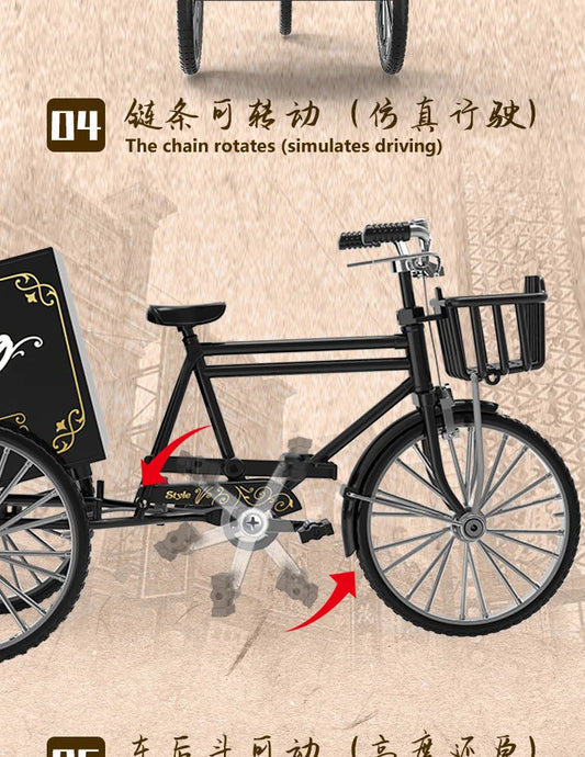 Rickshaw Tricycle model retro bicycle Simulation Alloy model decoration decorative Collection gift