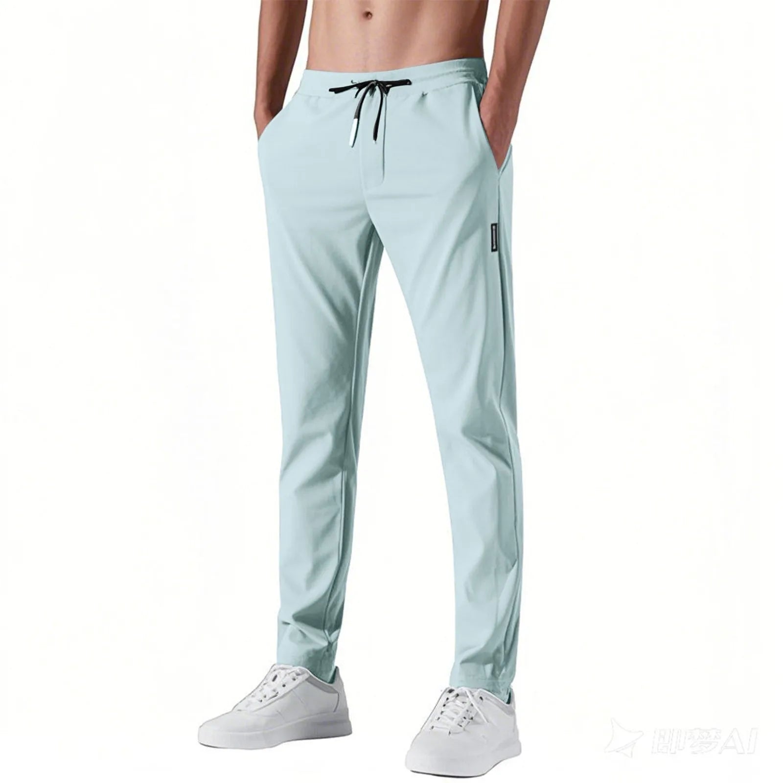 Men Fast Dry Stretch Pants Ice Silk Trousers Solid Color Mid-Waist Loose Breathable Straight-Leg Casual Pants Thin Sports Pants