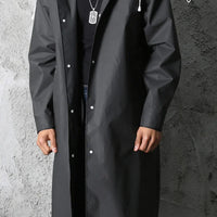 Black Fashion Adult Waterproof Long Raincoat Women's Men's Raincoat Hooded Outdoor Motorcycle, Cycling, Hiking, Fishing