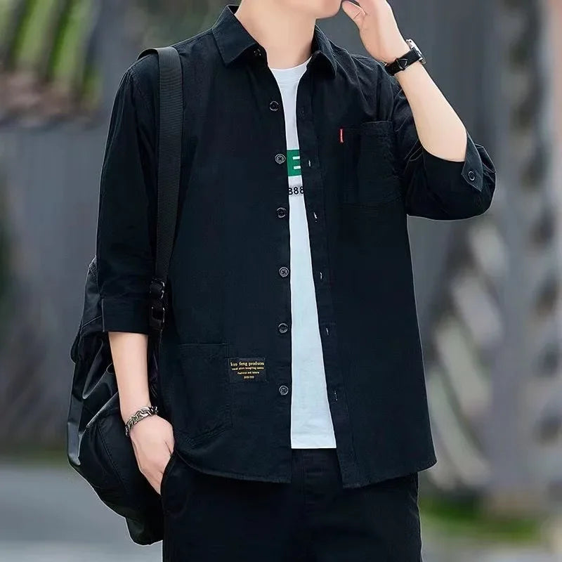 Men shirts Summer Men's clothing Short-Sleeved shirts & blouses Daily Solid Color Stand-Up Collar Casual Beach Style Male Shirt - MANDOTOS