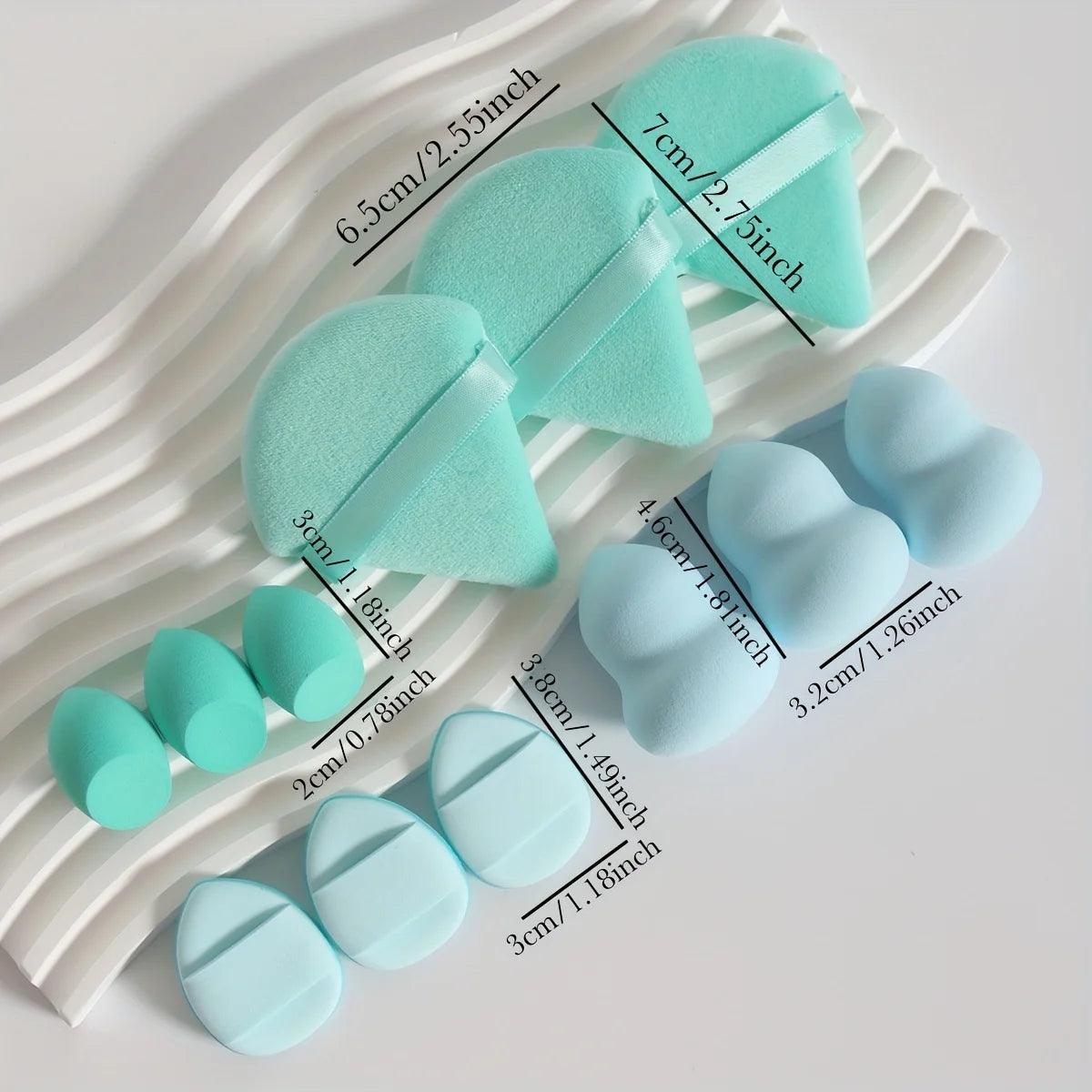 12 Piece All Purpose Makeup Sponge Set with Loose Powder Puffs Mini Air Cushion Puffs Beauty Eggs and Mini Beauty Sponges - MANDOTOS