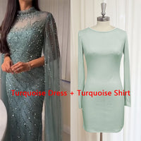Eshaut&bridal Luxury Beaded Evening Dress Cape Sleeve Dubai Sheer Neck Mermaid Formal Prom Wedding Party Gown Customized 2026