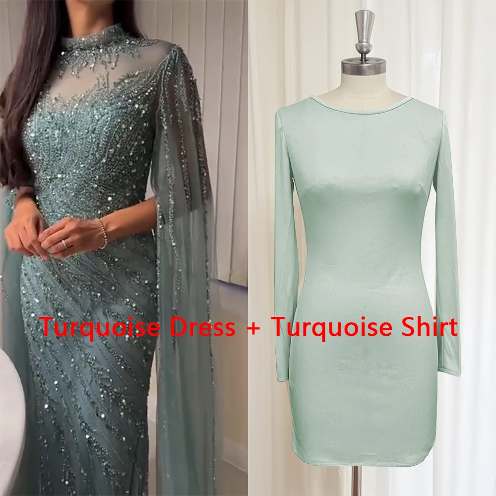 Eshaut&bridal Luxury Beaded Evening Dress Cape Sleeve Dubai Sheer Neck Mermaid Formal Prom Wedding Party Gown Customized 2026