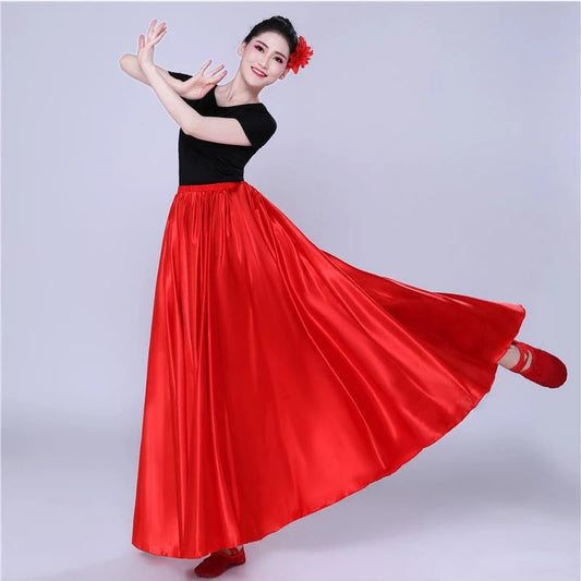 Shining Satin Long Spanish Skirt Swing Dancing Skirt Belly Dance skirt Sun Skirt 14 Colors Available VL-310 - MANDOTOS