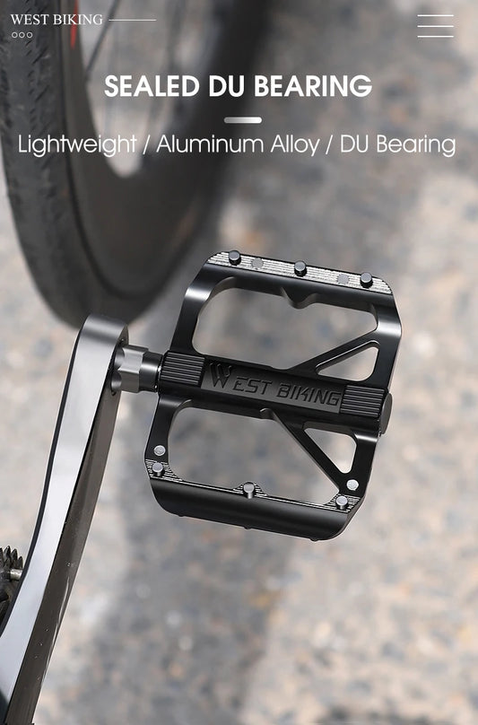 WEST BIKING Bicycle Pedals Sealed DU Bearing Nonslip Pedal Mountain Road Bike Cycling Alloy MTB Pedal Bicycle Accessories