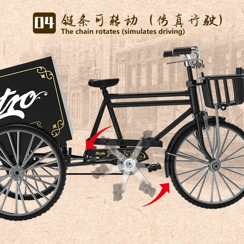 Rickshaw Tricycle model retro bicycle Simulation Alloy model decoration decorative Collection gift
