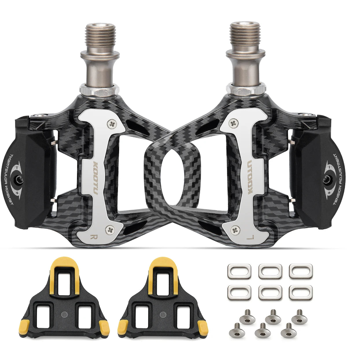 Road Bike Clipless Pedals Carbon Clip-On Pedals With Sealed Bearings Works With KEO And Shimano SPD System Locking Pedals