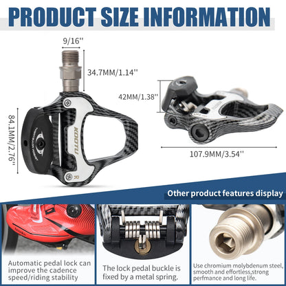 Road Bike Clipless Pedals Carbon Clip-On Pedals With Sealed Bearings Works With KEO And Shimano SPD System Locking Pedals