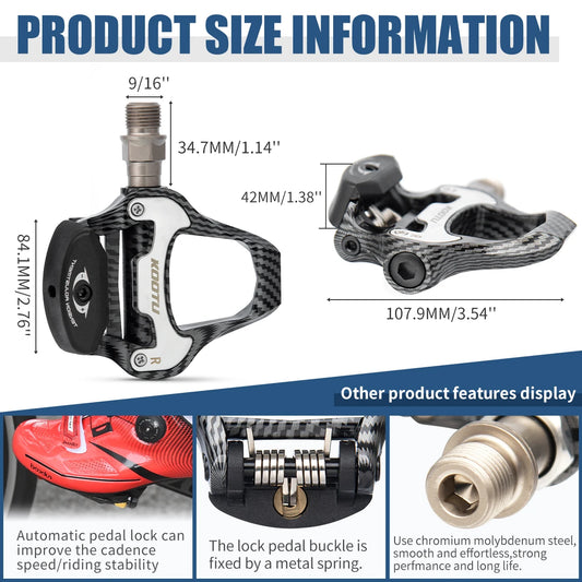 Road Bike Clipless Pedals Carbon Clip-On Pedals With Sealed Bearings Works With KEO And Shimano SPD System Locking Pedals