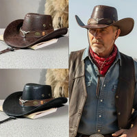 Fashion Bull Head Buckle Western Cowboy Hat Vintage Retro Faux Leather Cowboy Hat Jazz Hat For Men Women Unisex
