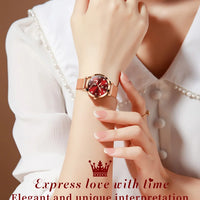 OLEVS Luxury Fashion Ladies' Watches Rose Gold Top Brand Original Quartz Watch for Women Stainless Steel Mesh Strap Love Dial