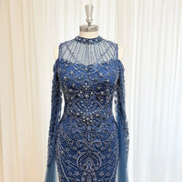 Eshaut&bridal Luxury Beaded Evening Dress Cape Sleeve Dubai Sheer Neck Mermaid Formal Prom Wedding Party Gown Customized 2026