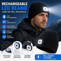 Winter Men Beanie Hat with LED Light Rechargeable Knitted Hat for Woman Cap Night Running Fishing Riding Sports Teenager Beanies